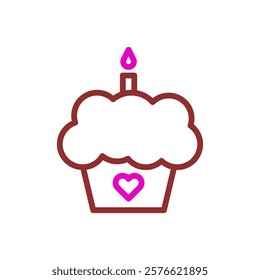 Cupcake with heart icon and candle minimal line art