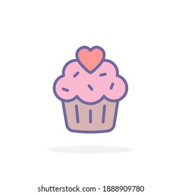 Cupcake with heart icon in filled outline style. For your design, logo. Vector illustration.