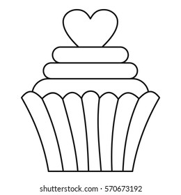 Cupcake with heart icon. Outline illustration of cupcake with heart vector icon for web