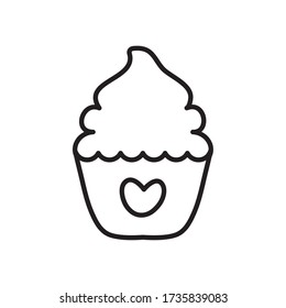 cupcake with heart icon over white background, line style, vector illustration