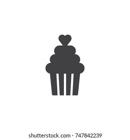 Cupcake with heart icon vector, filled flat sign, solid pictogram isolated on white. Love and valentine's day symbol, logo illustration.