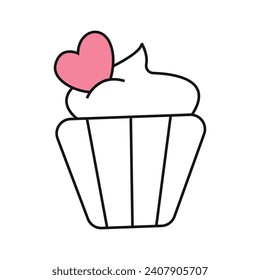 
Cupcake with heart icon. Vector illustration. Isolated on white background.