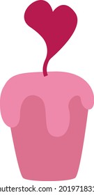 Cupcake with heart, illustration, vector on a white background.