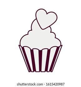 cupcake with a heart isolated icon desing, vector illustration