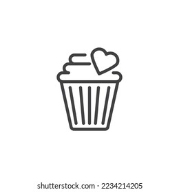 Pastel con icono de línea de corazón. signo de estilo lineal para concepto móvil y diseño web. Icono vectorial del contorno de la torta de San Valentín. Símbolo, ilustración del logotipo. Gráficos vectoriales