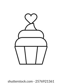 Cupcake with Heart on Top Icon Illustration