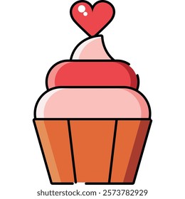 Cupcake with Heart on Top Vector Isolated Colorful Illustration