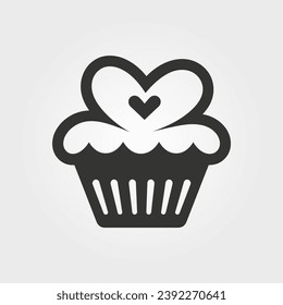 Cupcake with a heart toppe icon - Simple Vector Illustration