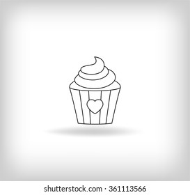 Cupcake with Heart. Valentine`s Day Icon. Love Vector Illustration