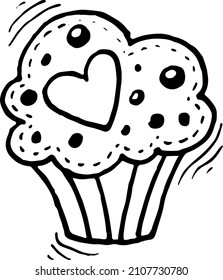 Cupcake with a heart. Vector illustration. Doodle illustration for Valentine's Day