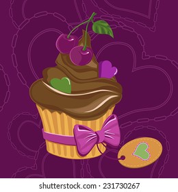 Cupcake and hearts background