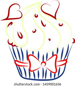Cupcake with hearts drawing, illustration, vector on white background.