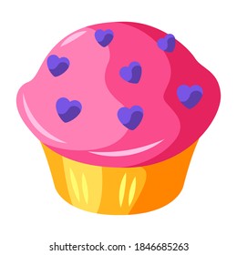 Cupcake with hearts. Happy Valentine Day symbol.