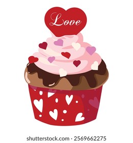 cupcake with hearts. cupcake icon for postcard textile decor. Vector illustration 