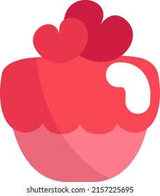 Cupcake with hearts, illustration, vector on a white background.