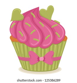 Cupcake with hearts isolated illustration.