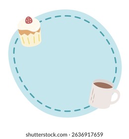 Cupcake and Hot Drink Message Frame Illustration in Blue Tone