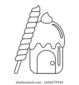 cupcake house with candy spiral in stick isolated icon vector illustration design