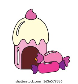cupcake house delicious with candies isolated icon vector illustration design