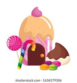cupcake house delicious with candies vector illustration design