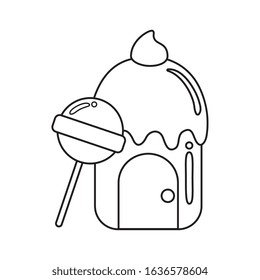 cupcake house delicious with lollipop vector illustration design