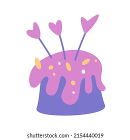 Cupcake with icing. Muffin. Sweet food. Valentine day, romantic, Birthday holiday symbol. Cartoon style dessert. Vector illustration for greeting card, print, stickers, posters design.