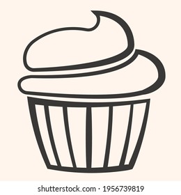 Cupcake With Icing Vector Illustration Outline