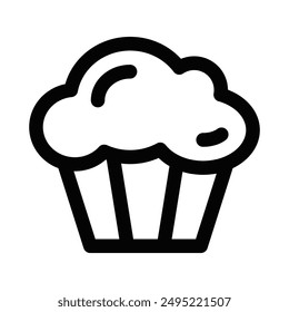 Cupcake icon in black outline style, ideal for bakery, dessert, and food themes. Vector illustration. Editable stroke.