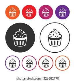Cupcake icon. Cake icon. Dessert icon. Button. Vector illustration
