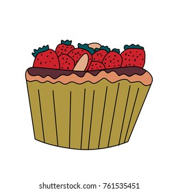 Cupcake icon in cartoon style. Perfect for print, menu and creative design. Vector illustration. Isolated on white