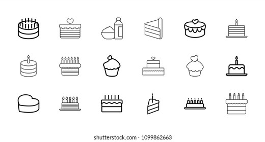 Cupcake icon. collection of 18 cupcake outline icons such as cake with one candle, cake, muffin, heart lock. editable cupcake icons for web and mobile.