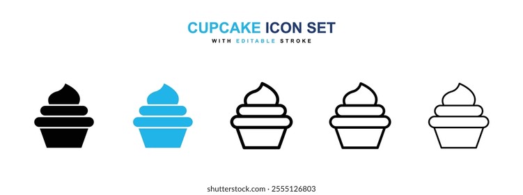 Cupcake icon collection in black and blue colors