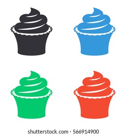Cupcake icon - colored vector  set