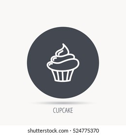 Cupcake icon. Dessert cake sign. Delicious bakery food symbol. Round web button with flat icon. Vector