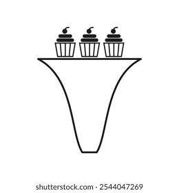 Cupcake icon. Dessert display vector. Sweet treat symbol. Black and white illustration.