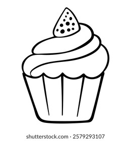 Cupcake icon doodle drawing isolated on a white background. Vector illustration. Template for greeting card, postcard, print, fashion design, menu.