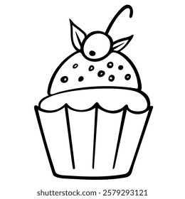 Cupcake icon doodle drawing isolated on a white background. Vector illustration. Template for greeting card, postcard, print, fashion design, menu.