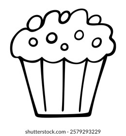 Cupcake icon doodle drawing isolated on a white background. Vector illustration. Template for greeting card, postcard, print, fashion design, menu.