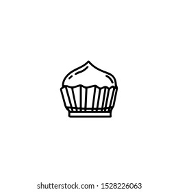 Cupcake icon in doodle style. Linear style sign for design concept menu cafe, restaurant. Basket cake with cream outline vector icon.  