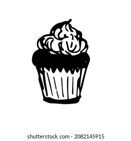 Cupcake icon in doodle style. vector image on white background
