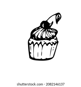 Cupcake icon in doodle style. vector image on white background
