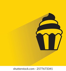 cupcake icon with drop shadow on yellow background