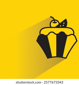 cupcake icon with drop shadow on yellow background