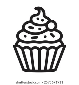 Cupcake icon. Editable line icon. Vector illustration