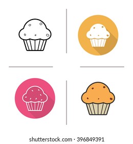 Cupcake icon. Flat design, linear and color styles. Confectionery product. Pastry. Muffin isolated vector illustrations