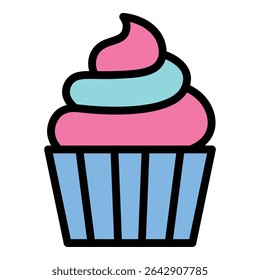 Cupcake icon flat line style illustration representing individual sweet treats and baked desserts, suitable for bakery, celebration, and food-related projects