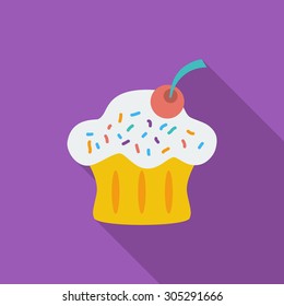 Cupcake icon. Flat vector related icon with long shadow for web and mobile applications. It can be used as - logo, pictogram, icon, infographic element. Vector Illustration.