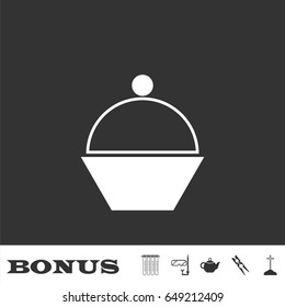 Cupcake icon flat. White pictogram on black background. Vector illustration symbol and bonus icons