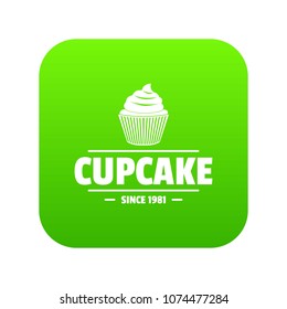 Cupcake icon green vector isolated on white background