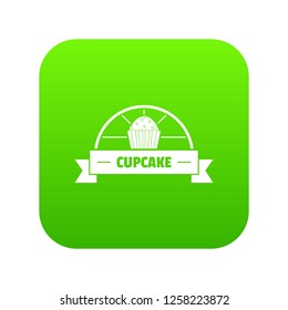 Cupcake icon green vector isolated on white background